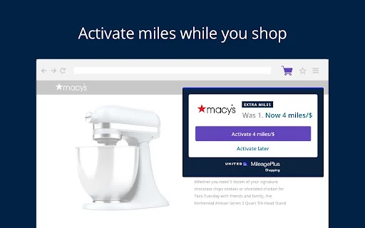 United Airlines MileagePlus Shopping ब्राउज़र एक्सटेंशन डाउनलोड करें - Screenshot 2