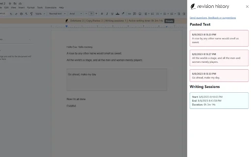 Revision History: Google Docs के लिए बेहतरीन राइटिंग ट्रैकिंग टूल - Screenshot 2