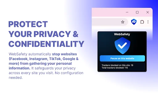 WebSafety: सर्वश्रेष्ठ गोपनीयता रक्षक – वेब ट्रैकर्स को अभी ब्लॉक करें - Screenshot 1