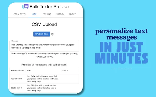 Bulk Texter Pro डाउनलोड करें – बल्क SMS और मैसेजिंग टूल - Screenshot 1