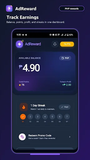 AdReward: Earn & Grow डाउनलोड करें – विज्ञापन देखकर पैसे कमाएं - Screenshot 1