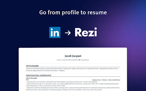 Profile to Resume – Rezi.ai डाउनलोड करें | LinkedIn से ATS रिज्यूमे बनाएं - Screenshot 1