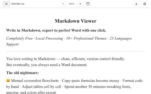 docu.md Markdown Viewer डाउनलोड करें – बेहतरीन Markdown से Word कनवर्टर - Screenshot 2