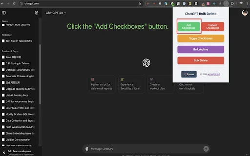 ChatGPT Bulk Delete डाउनलोड करें – ChatGPT चैट आसानी से डिलीट करें - Screenshot 1
