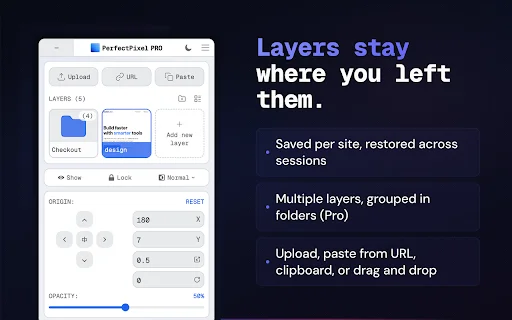 PerfectPixel Chrome Extension डाउनलोड करें – पिक्सेल-परफेक्ट वेब डिज़ाइन - Screenshot 3