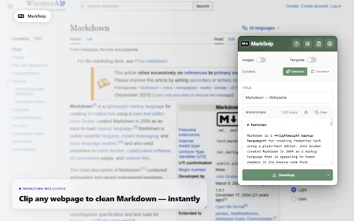 MarkSnip: वेब पेज को Markdown में सेव करें – AI और Obsidian के लिए बेस्ट - Screenshot 1