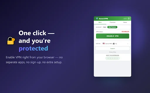 AnonVPN डाउनलोड करें – सुरक्षित और तेज़ फ्री VPN ब्राउज़र एक्सटेंशन - Screenshot 1